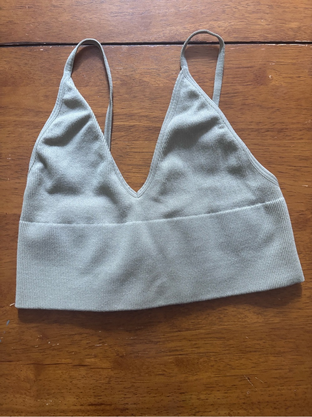 By Together Ribbed V-Neck Crop Bralette in Sage Green